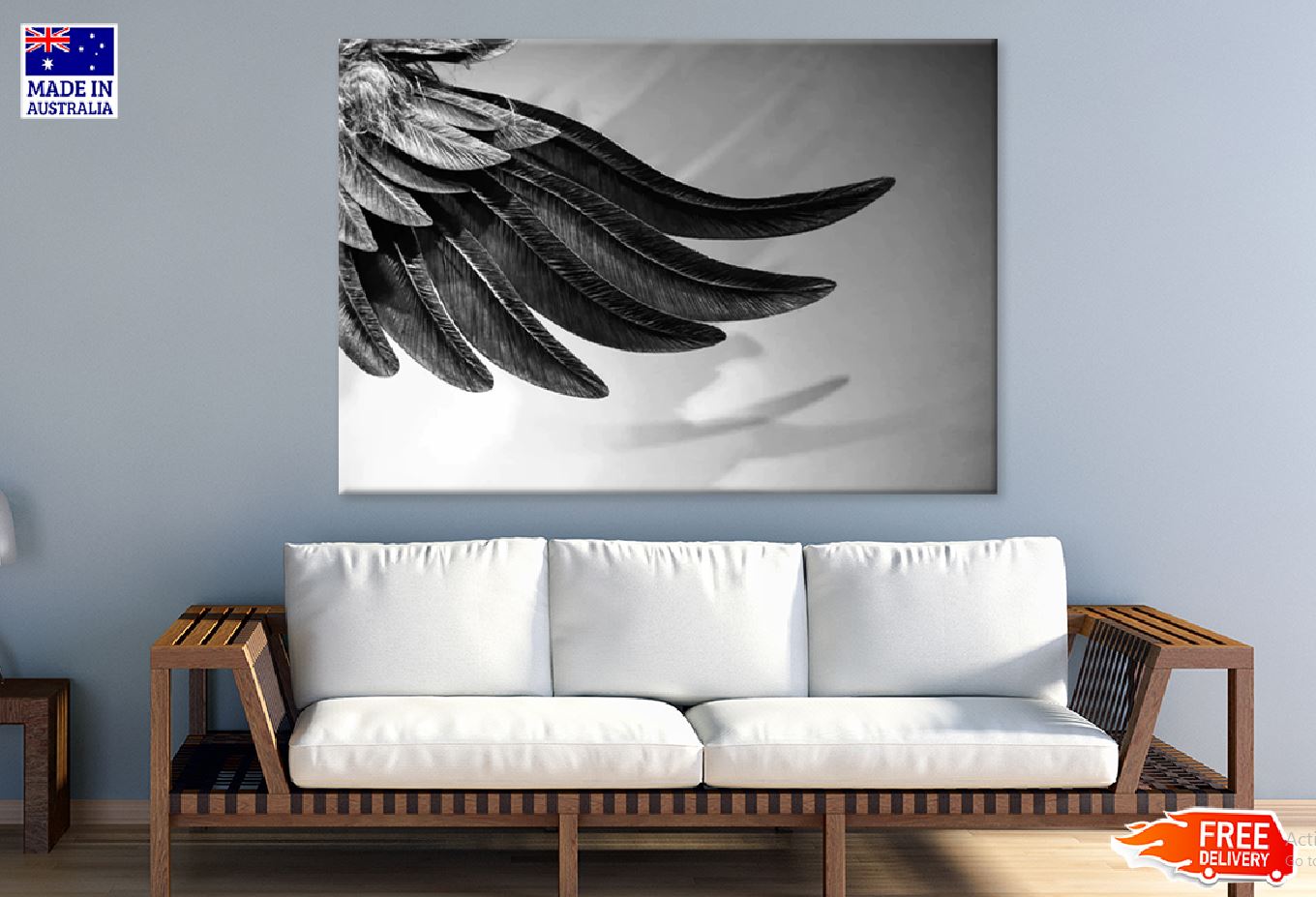 Feathers Closeup B&W Photograph  Print 100% Australian Made Stretched Canvas Ready to Hang - 1910