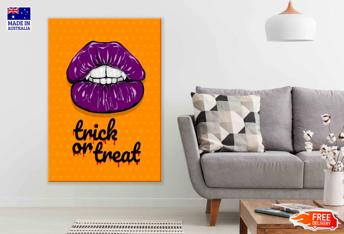 Purple Lips & Trick Or Treat Quote Illustration Pop Arts & Comic Poster Print 100% Australian Made Stretched Canvas Ready to Hang - 2110