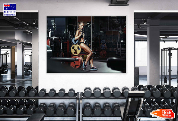 Girl Workout in Gym Photograph Print 100% Australian Made Stretched Canvas Ready to Hang - 2267