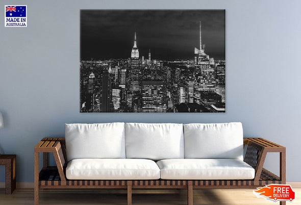 New York City Buildings B&W View Print 100% Australian Made Stretched Canvas Ready to Hang - 1478