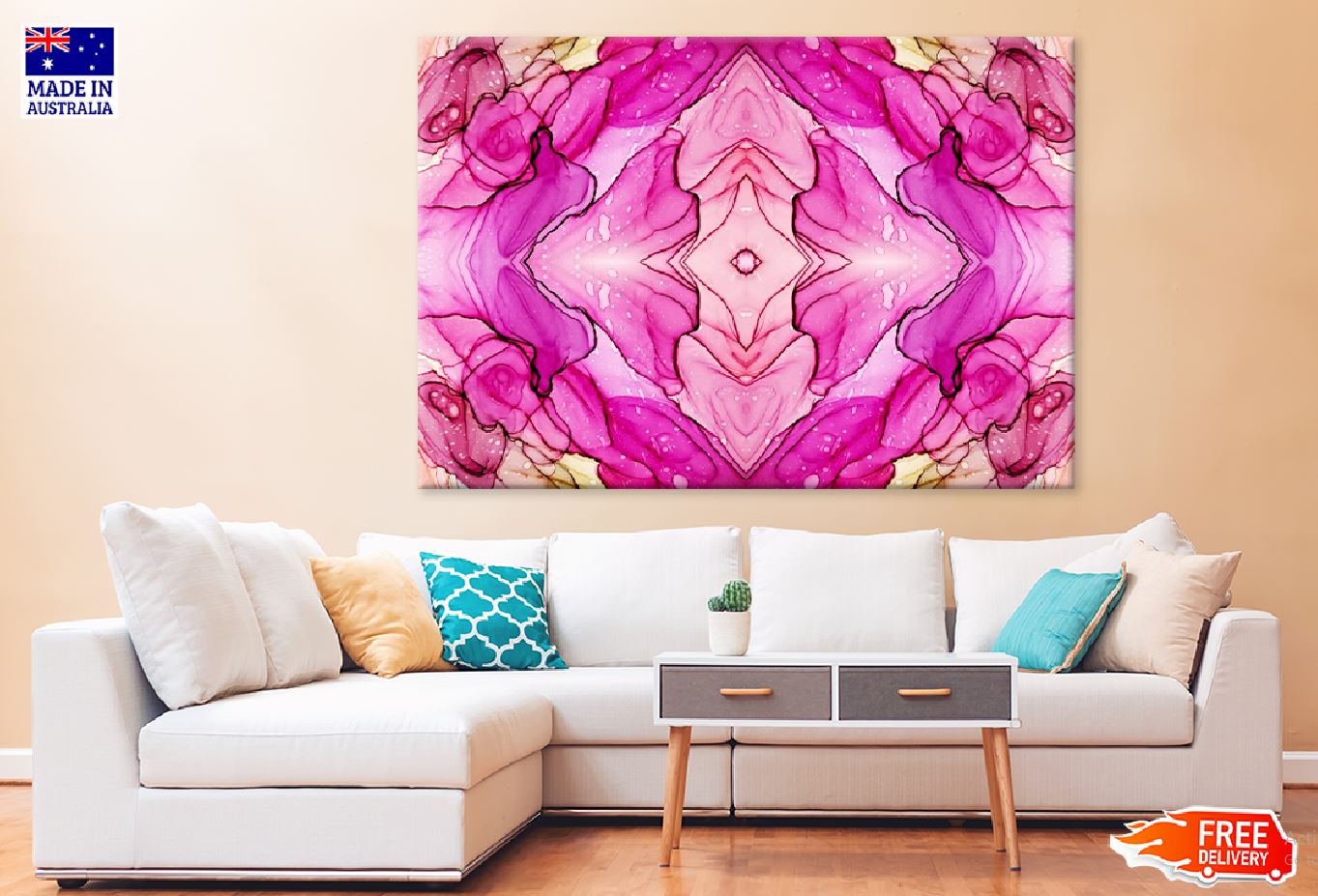 Pink Spanish Marble Abstract Art Design Print 100% Australian Made Stretched Canvas Ready to Hang - 1129