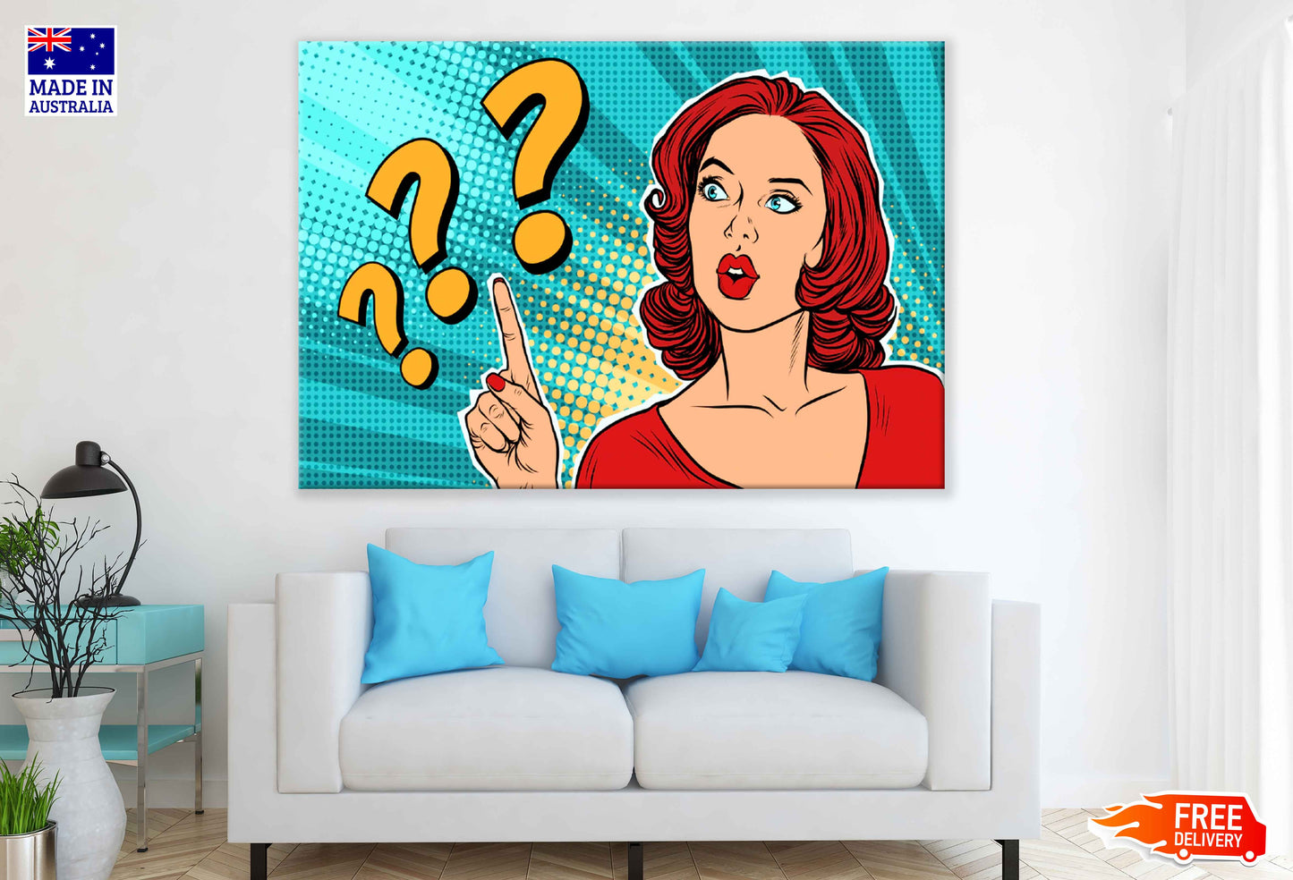 Short Hair Girl with Question Marks Quote Illustration Pop Arts & Comic Poster Print 100% Australian Made Stretched Canvas Ready to Hang - 2182