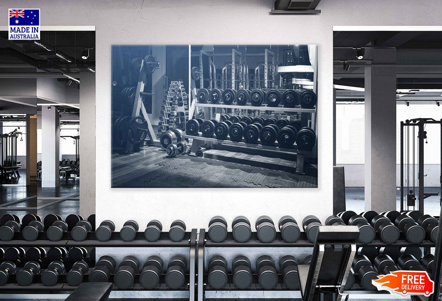 Dumbell Stand in Gym Print 100% Australian Made Stretched Canvas Ready to Hang - 2210