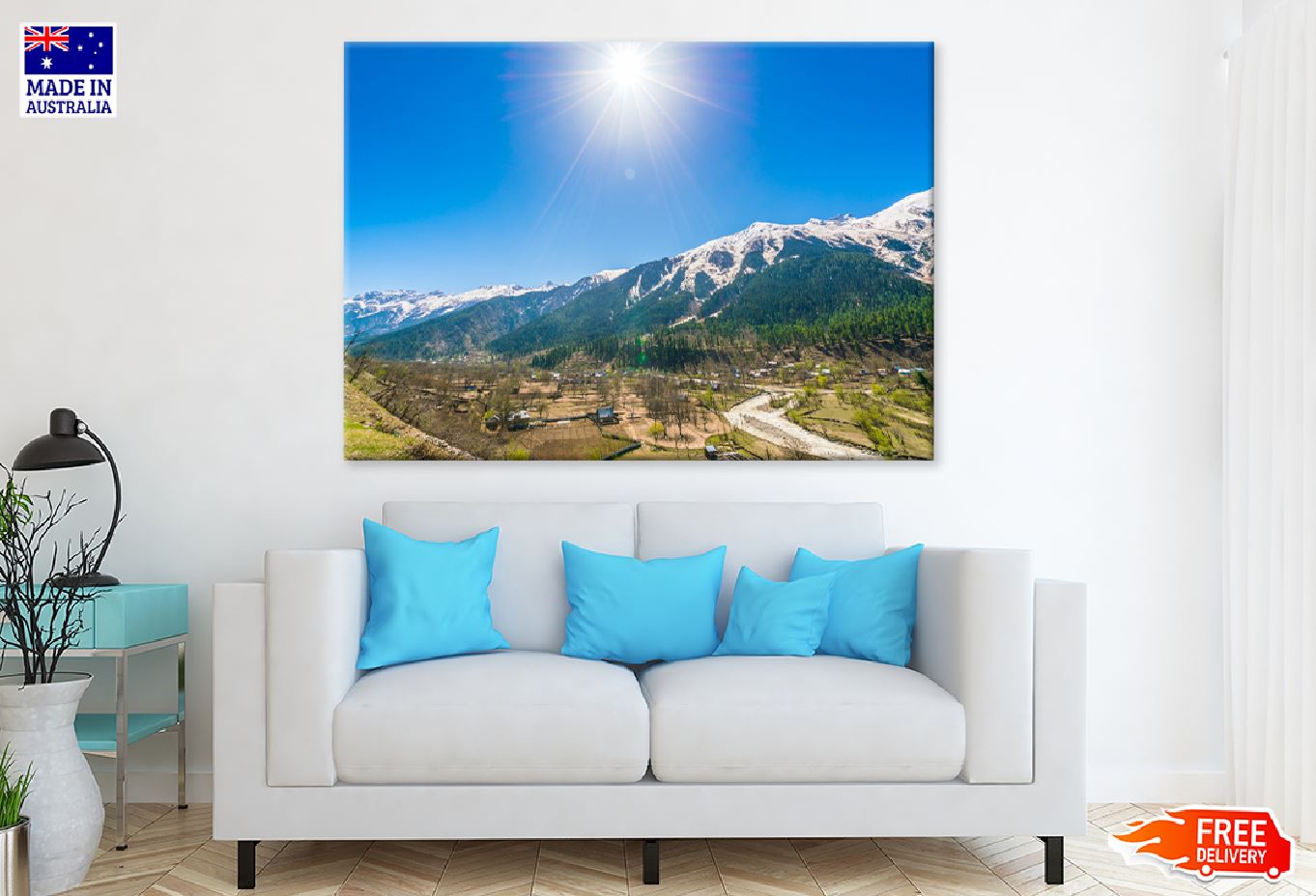 Snow Covered Mountains Kashmir Print 100% Australian Made Stretched Canvas Ready to Hang - 1029