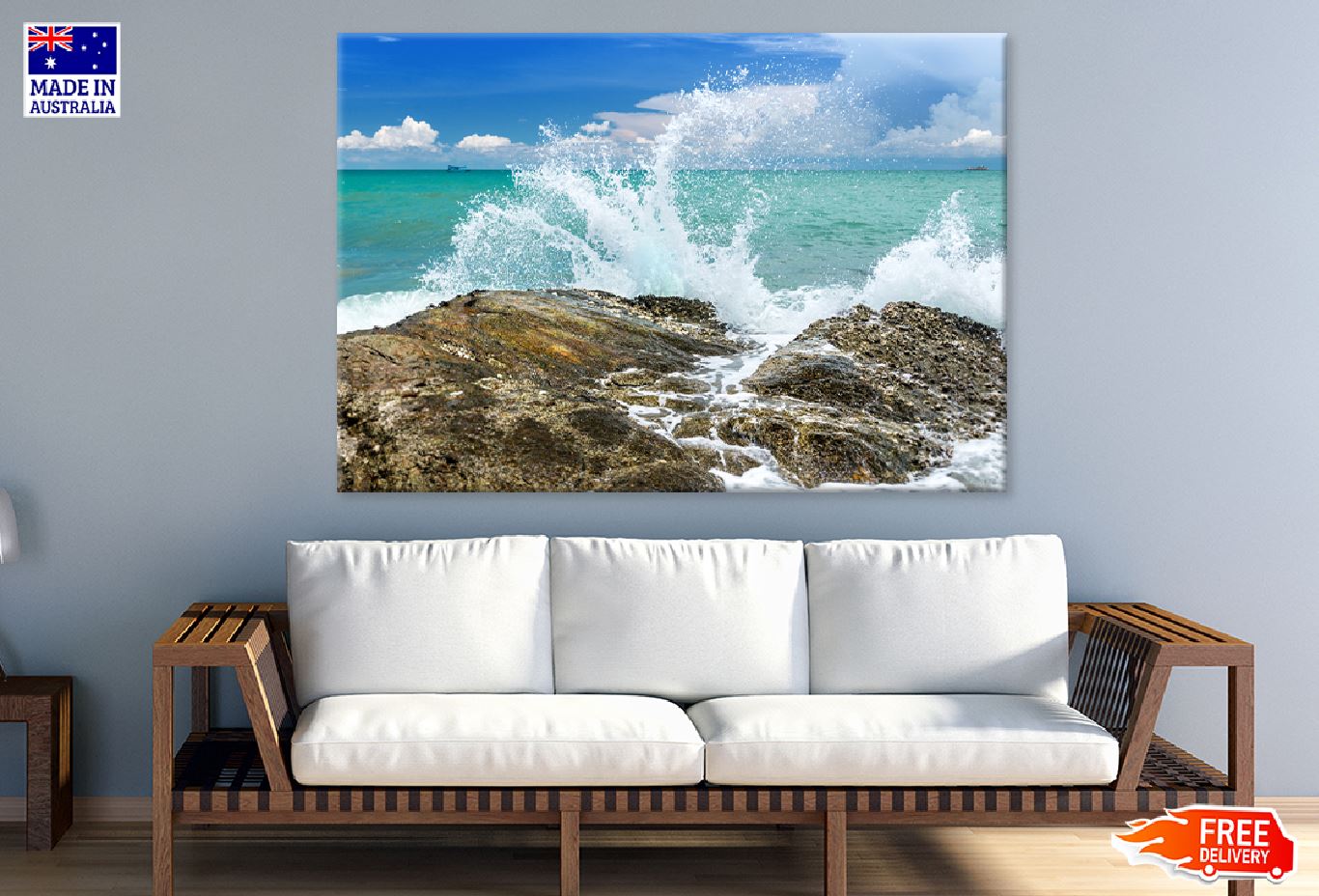 Splash Water of Sea Wave View Print 100% Australian Made Stretched Canvas Ready to Hang - 1377