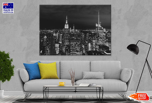 New York City Buildings B&W View Print 100% Australian Made Stretched Canvas Ready to Hang - 1478