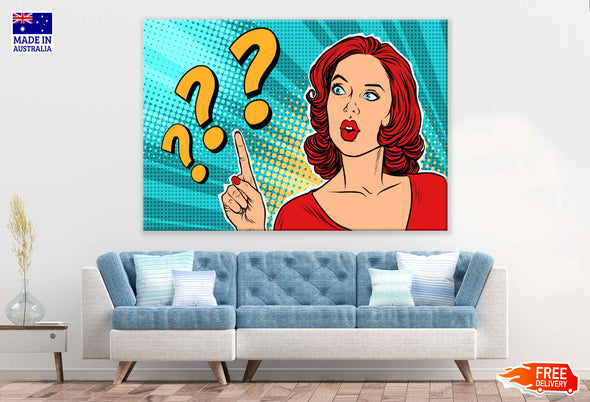 Short Hair Girl with Question Marks Quote Illustration Pop Arts & Comic Poster Print 100% Australian Made Stretched Canvas Ready to Hang - 2182