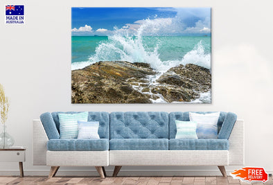 Splash Water of Sea Wave View Print 100% Australian Made Stretched Canvas Ready to Hang - 1377