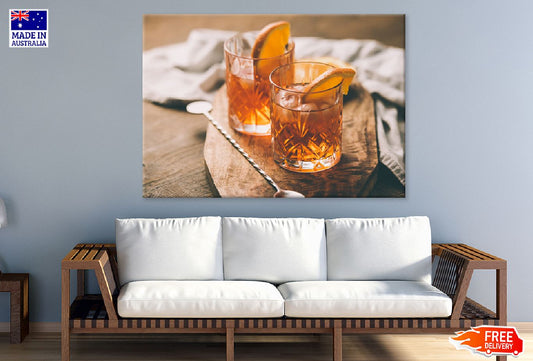 Two Glasses Cocktail with Orange Print 100% Australian Made Stretched Canvas Ready to Hang - 1314