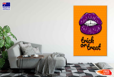 Purple Lips & Trick Or Treat Quote Illustration Pop Arts & Comic Poster Print 100% Australian Made Stretched Canvas Ready to Hang - 2110