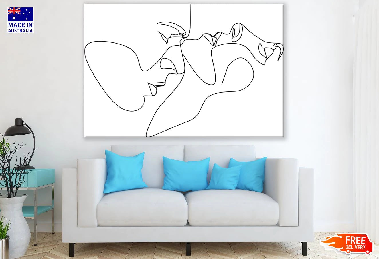 Man and Woman Touch B&W Line Art Design Print 100% Australian Made Stretched Canvas Ready to Hang - 1810