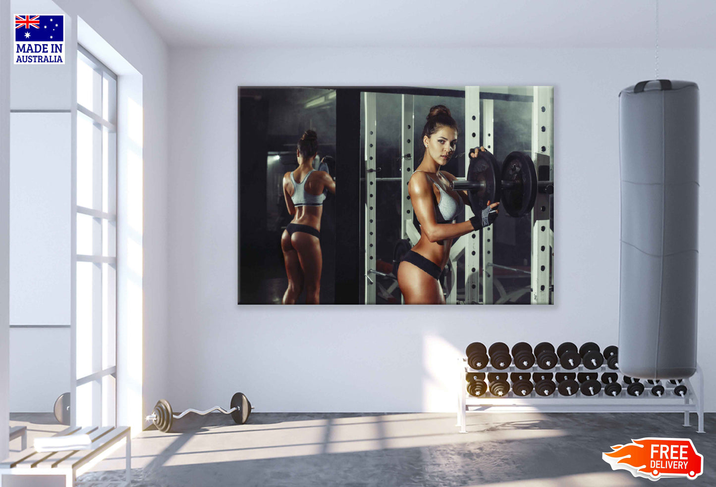 Girl Workout with Weights Print 100% Australian Made Stretched Canvas Ready to Hang - 2211