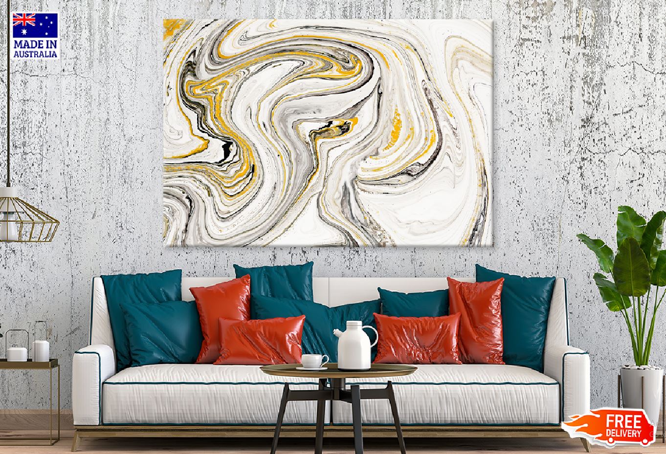 White & Black Gold Lines Abstract Design Print 100% Australian Made Stretched Canvas Ready to Hang - 1130