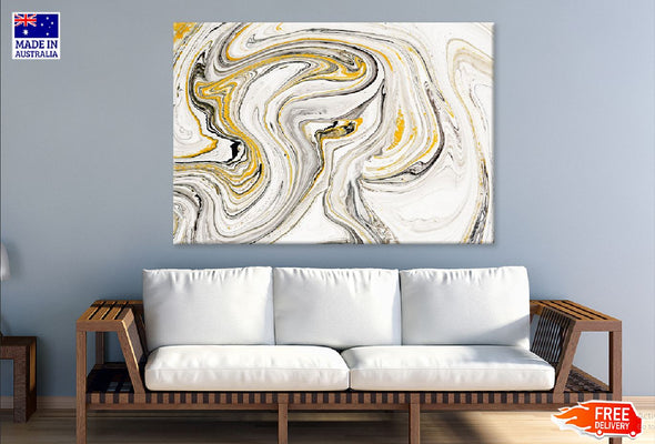 White & Black Gold Lines Abstract Design Print 100% Australian Made Stretched Canvas Ready to Hang - 1130