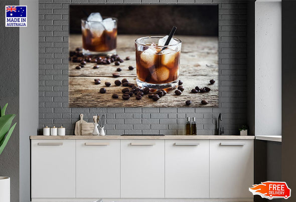 Iced Cofee & Coffee Seeds on Table Photograph Print 100% Australian Made Stretched Canvas Ready to Hang - 2011