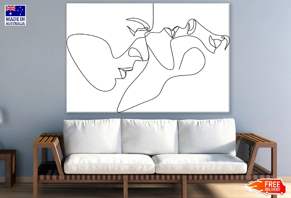 Man and Woman Touch B&W Line Art Design Print 100% Australian Made Stretched Canvas Ready to Hang - 1810