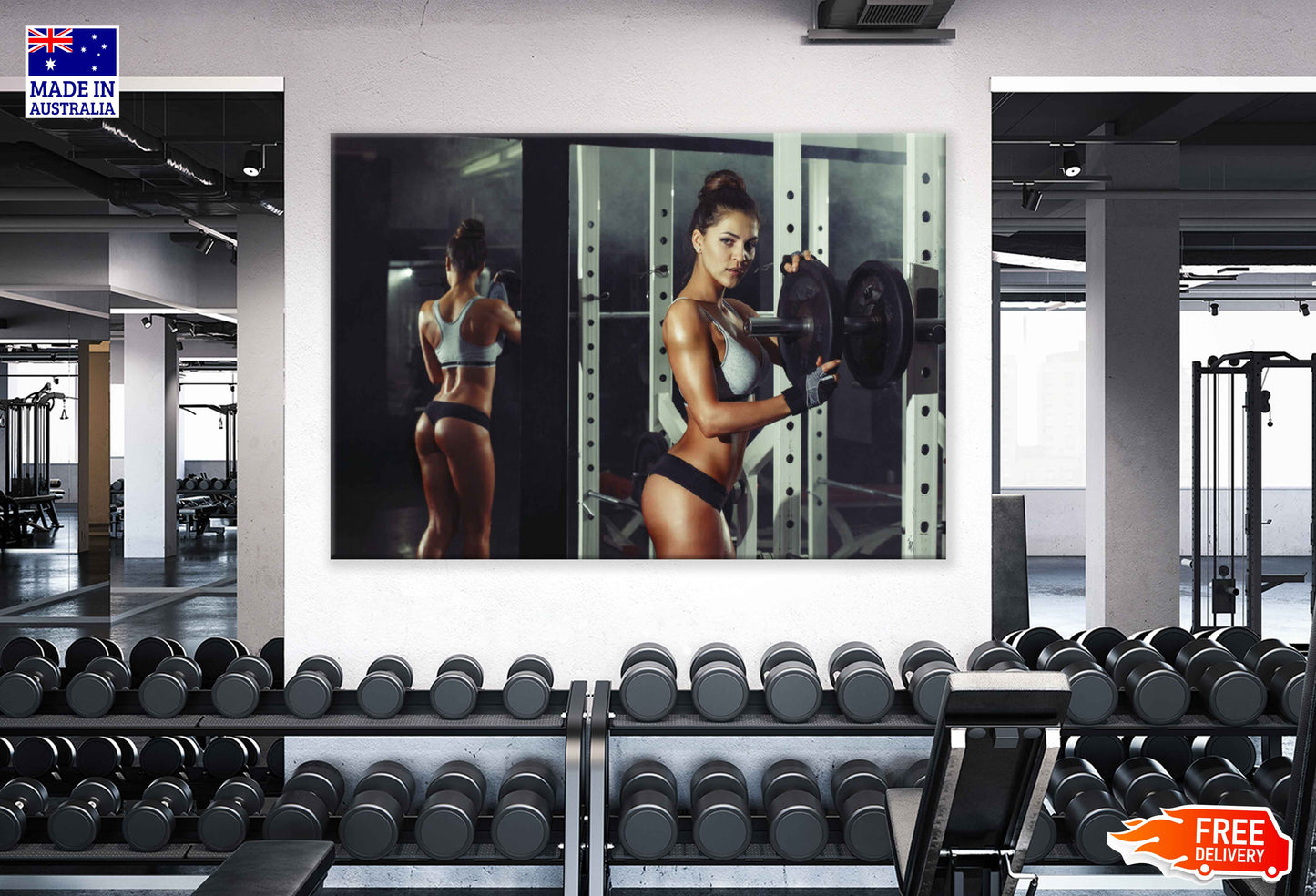 Girl Workout with Weights Print 100% Australian Made Stretched Canvas Ready to Hang - 2211