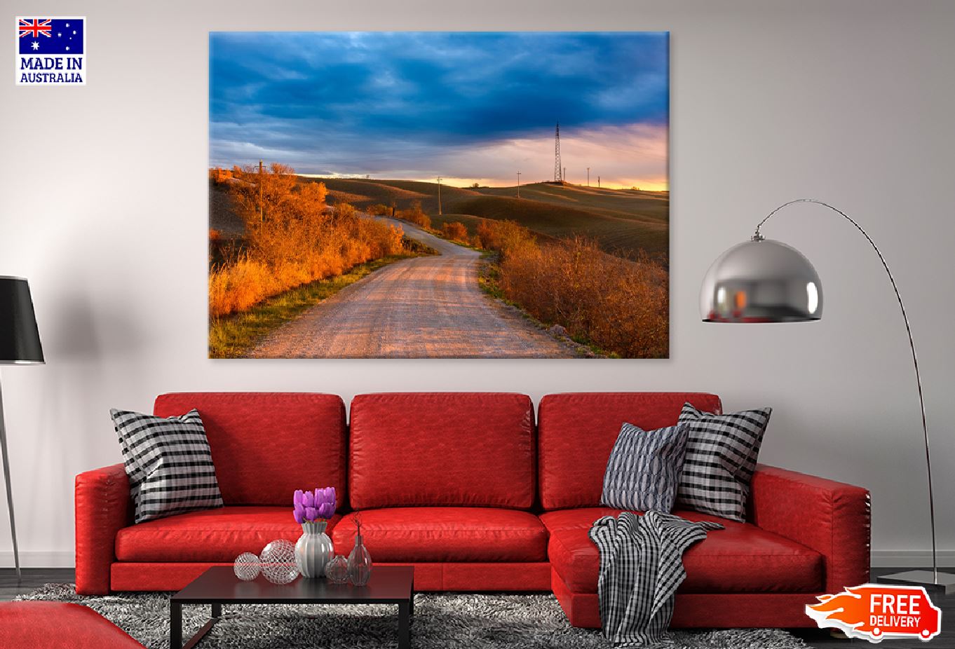 Tuscan Countryside Road Autumn Print 100% Australian Made Stretched Canvas Ready to Hang - 1031