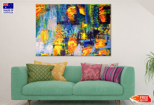 Blue Yellow & Orange Abstract Art Design Print 100% Australian Made Stretched Canvas Ready to Hang - 1131