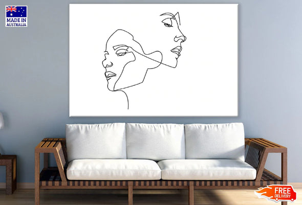 Woman Faces and Hairstyle B&W Line Art Design Print 100% Australian Made Stretched Canvas Ready to Hang - 1811