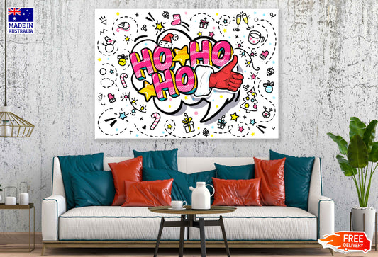 HO HO HO Quote & Abstract Shapes Illustration Pop Arts & Comic Poster Print 100% Australian Made Stretched Canvas Ready to Hang - 2112