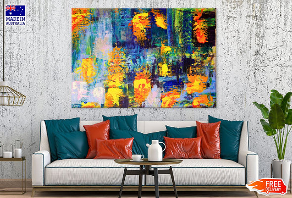 Blue Yellow & Orange Abstract Art Design Print 100% Australian Made Stretched Canvas Ready to Hang - 1131