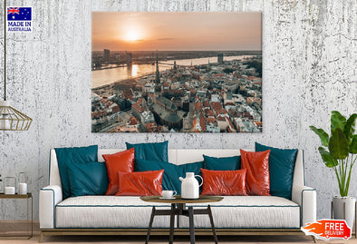 Daugava River & Old Town View Print 100% Australian Made Stretched Canvas Ready to Hang - 1480