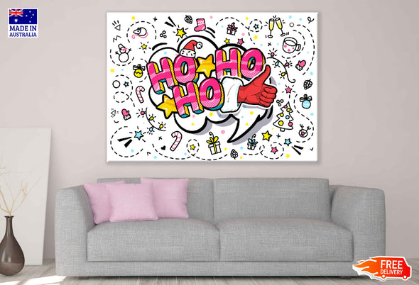 HO HO HO Quote & Abstract Shapes Illustration Pop Arts & Comic Poster Print 100% Australian Made Stretched Canvas Ready to Hang - 2112