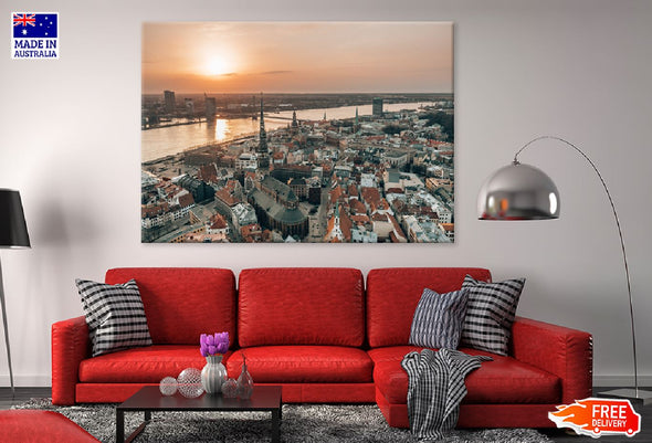 Daugava River & Old Town View Print 100% Australian Made Stretched Canvas Ready to Hang - 1480