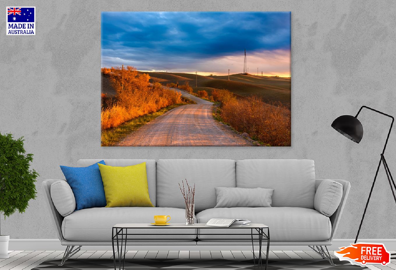 Tuscan Countryside Road Autumn Print 100% Australian Made Stretched Canvas Ready to Hang - 1031