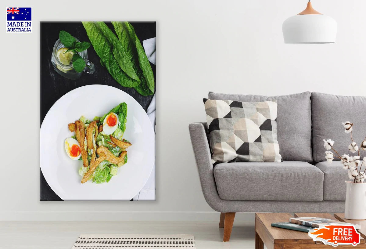 Green Spinach with Boiled Egg Salad Photograph Print 100% Australian Made Stretched Canvas Ready to Hang - 2012