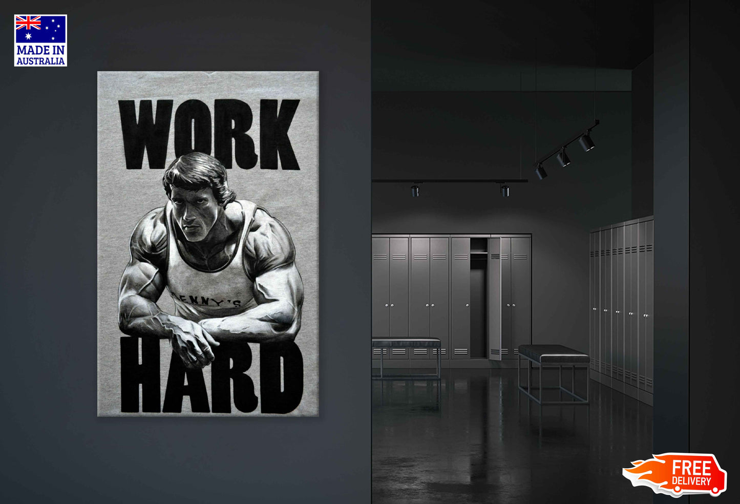 Work Hard Gym Motivational Quotes B&W Painting Print 100% Australian Made Stretched Canvas Ready to Hang - 2243