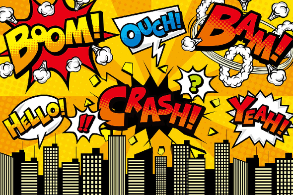 BOOM CRASH HELLO OUCH BAM YEAH Chat Bubbles Illustration Pop Arts & Comic Poster Print 100% Australian Made Stretched Canvas Ready to Hang - 2085