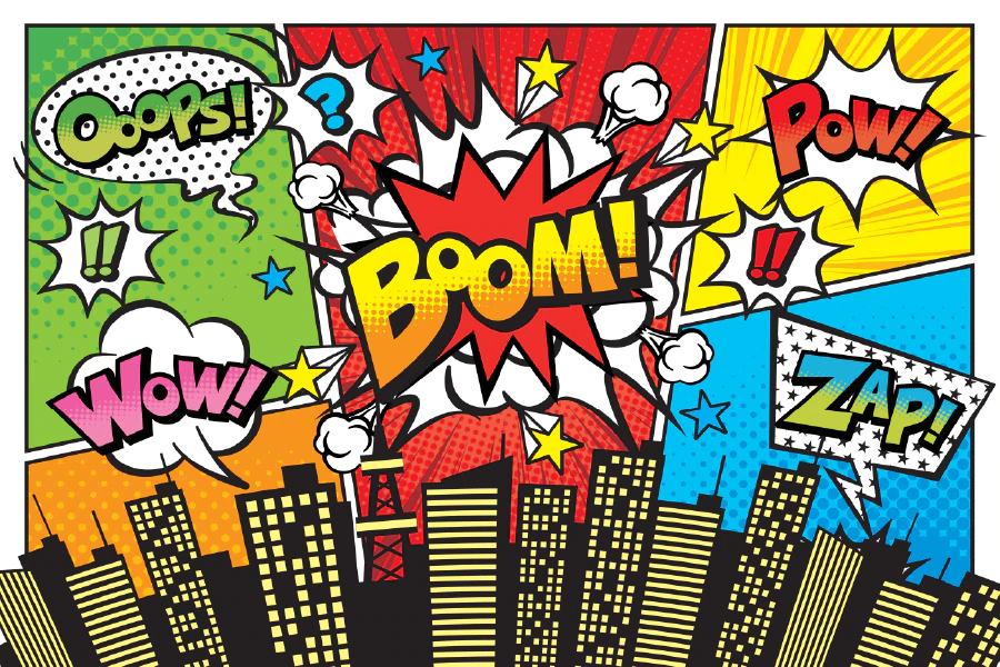 Oops WOW BOOM POW ZAP Quotes & City Illustration Pop Arts & Comic Poster Print 100% Australian Made Stretched Canvas Ready to Hang - 2157