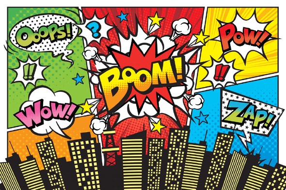 Oops WOW BOOM POW ZAP Quotes & City Illustration Pop Arts & Comic Poster Print 100% Australian Made Stretched Canvas Ready to Hang - 2157