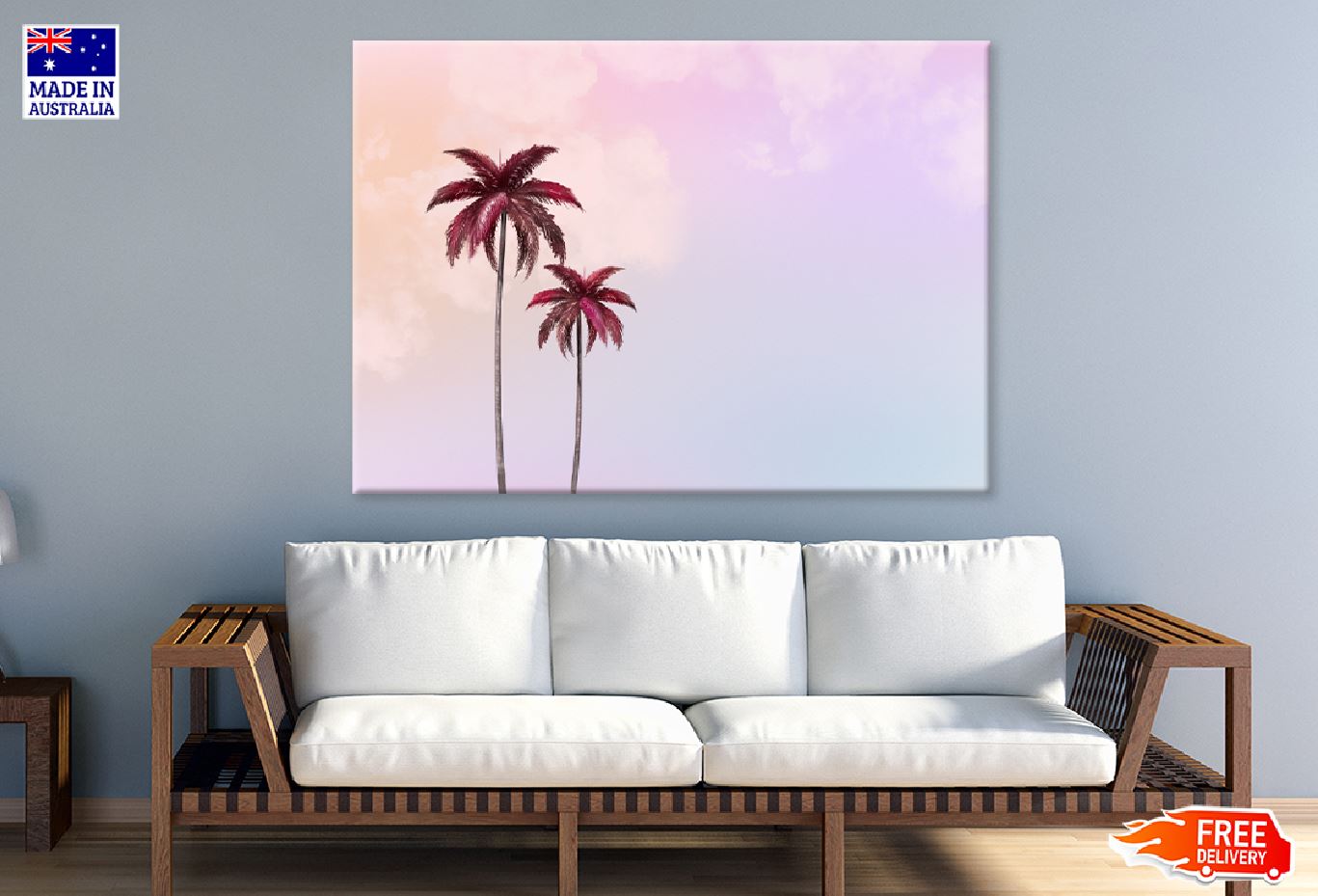 Aesthetic Background & Palm Trees Print 100% Australian Made Stretched Canvas Ready to Hang - 1682