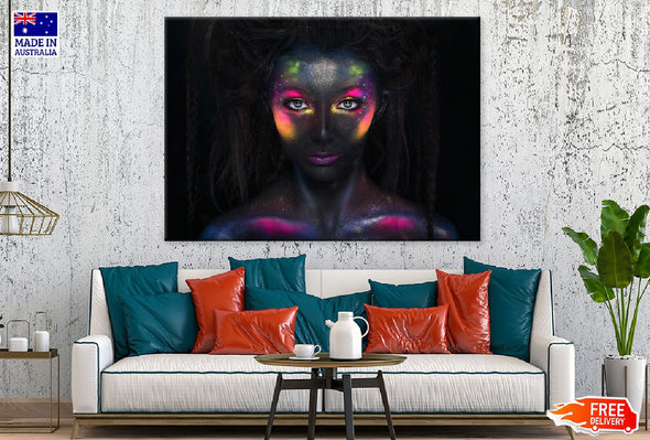 Colorful Makeup Girl in Dark View Print 100% Australian Made Stretched Canvas Ready to Hang - 1289