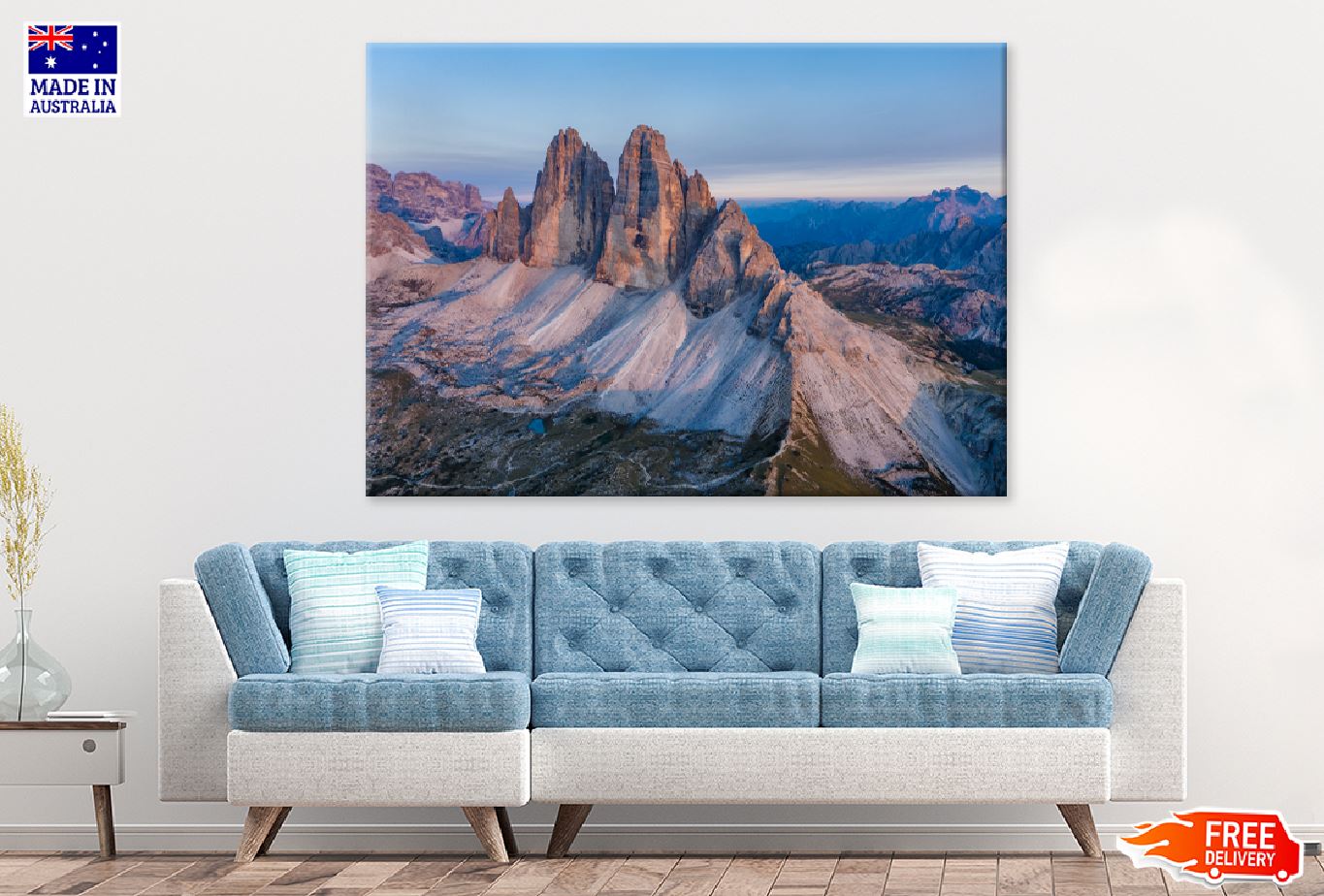 Aerial View of Tre Cime Peaks Print 100% Australian Made Stretched Canvas Ready to Hang - 1004