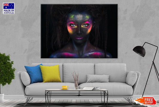 Colorful Makeup Girl in Dark View Print 100% Australian Made Stretched Canvas Ready to Hang - 1289