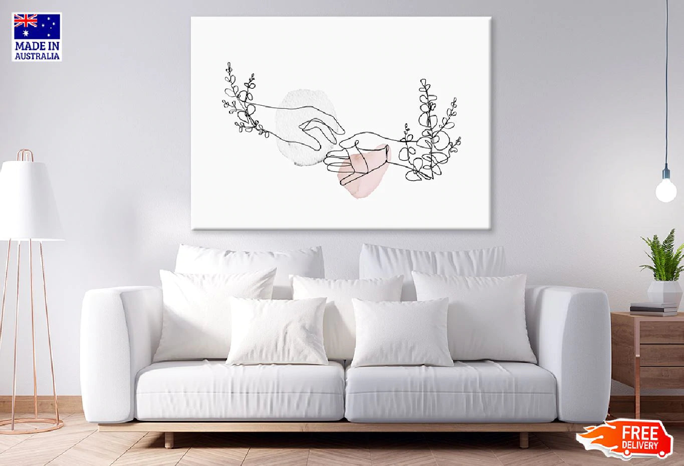 Floral Hands Line Art Design Print 100% Australian Made Stretched Canvas Ready to Hang - 1784