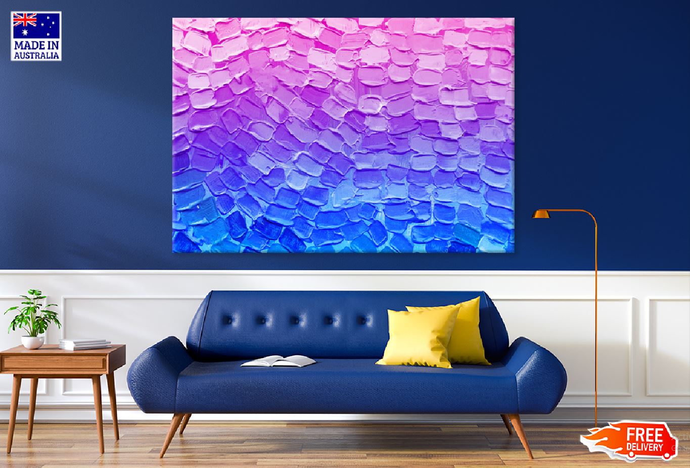 Pink & Blue Abstract Oil Painting Print 100% Australian Made Stretched Canvas Ready to Hang - 1104