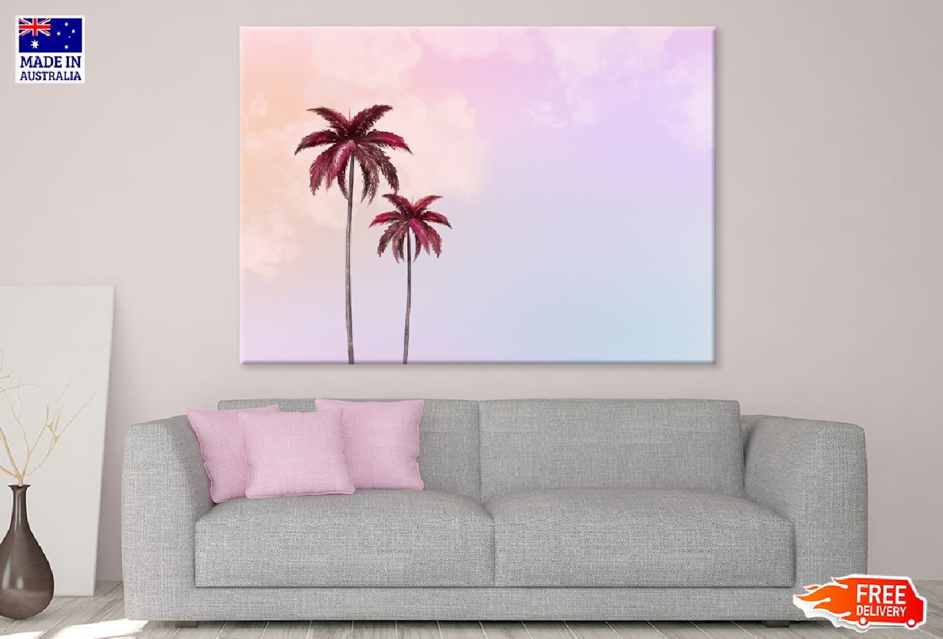 Aesthetic Background & Palm Trees Print 100% Australian Made Stretched Canvas Ready to Hang - 1682