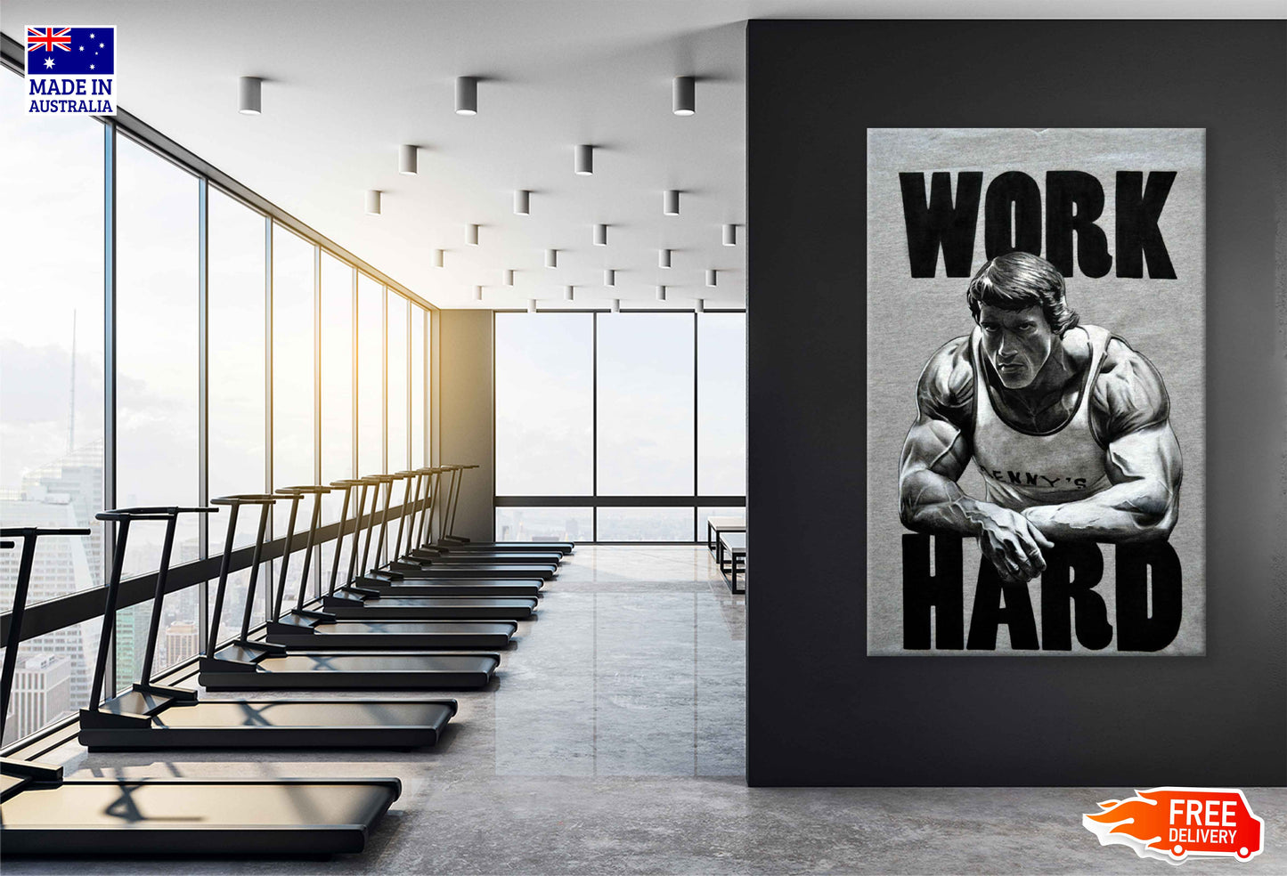 Work Hard Gym Motivational Quotes B&W Painting Print 100% Australian Made Stretched Canvas Ready to Hang - 2243