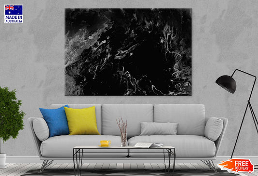 Grey Liquid on Black Abstract Art Design Print 100% Australian Made Stretched Canvas Ready to Hang - 1132