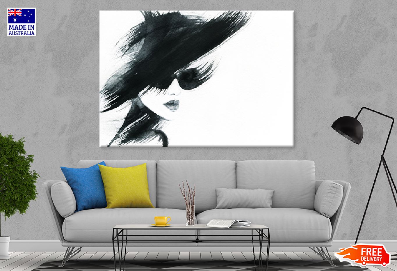 Woman with Sunglasses Watercolor Print 100% Australian Made Stretched Canvas Ready to Hang - 1317