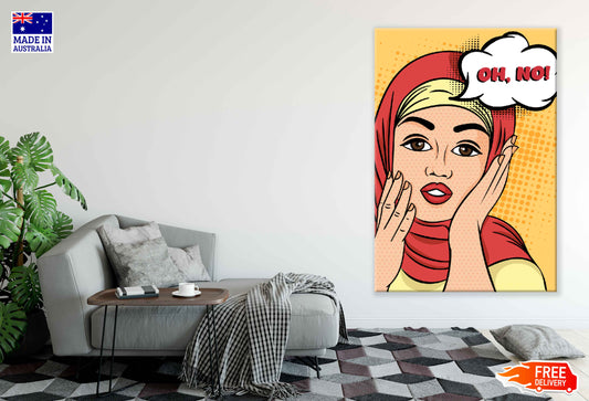 OH NO Chat Bubble & Girl with Head Cover Illustration Pop Arts & Comic Poster Print 100% Australian Made Stretched Canvas Ready to Hang - 2113