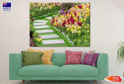 Pathway in Flower Garden View Print 100% Australian Made Stretched Canvas Ready to Hang - 1581