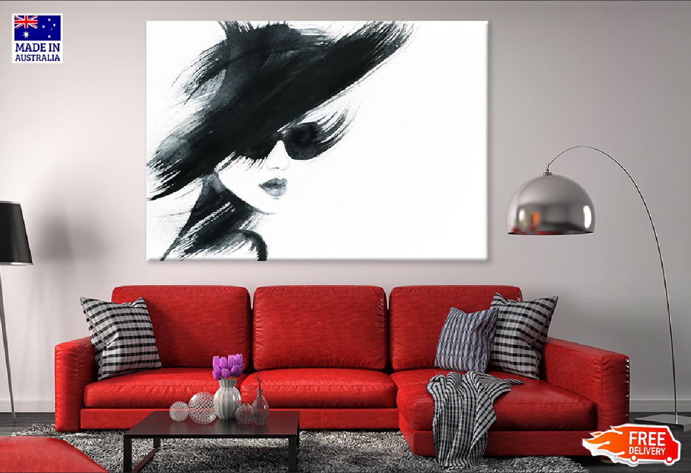 Woman with Sunglasses Watercolor Print 100% Australian Made Stretched Canvas Ready to Hang - 1317