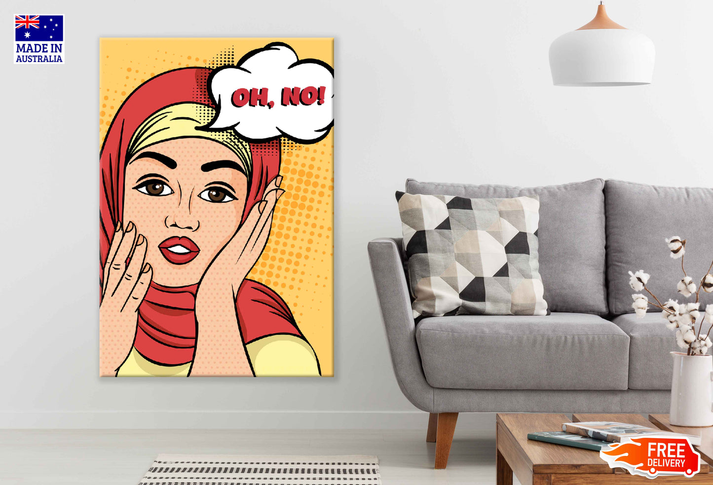 OH NO Chat Bubble & Girl with Head Cover Illustration Pop Arts & Comic Poster Print 100% Australian Made Stretched Canvas Ready to Hang - 2113