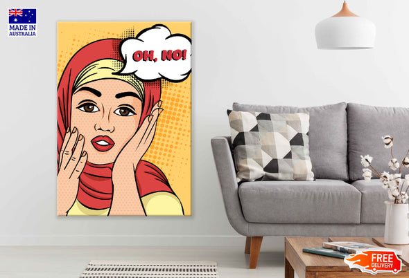 OH NO Chat Bubble & Girl with Head Cover Illustration Pop Arts & Comic Poster Print 100% Australian Made Stretched Canvas Ready to Hang - 2113